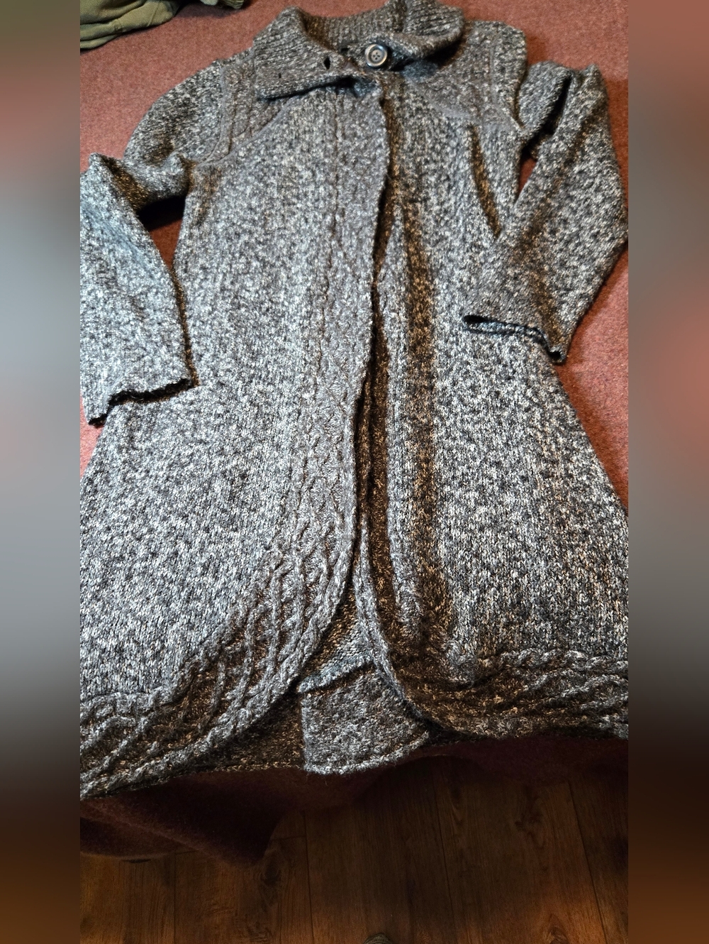 Prana Angelica Duster In Dark Gray Knit Snap Closure Size Medium